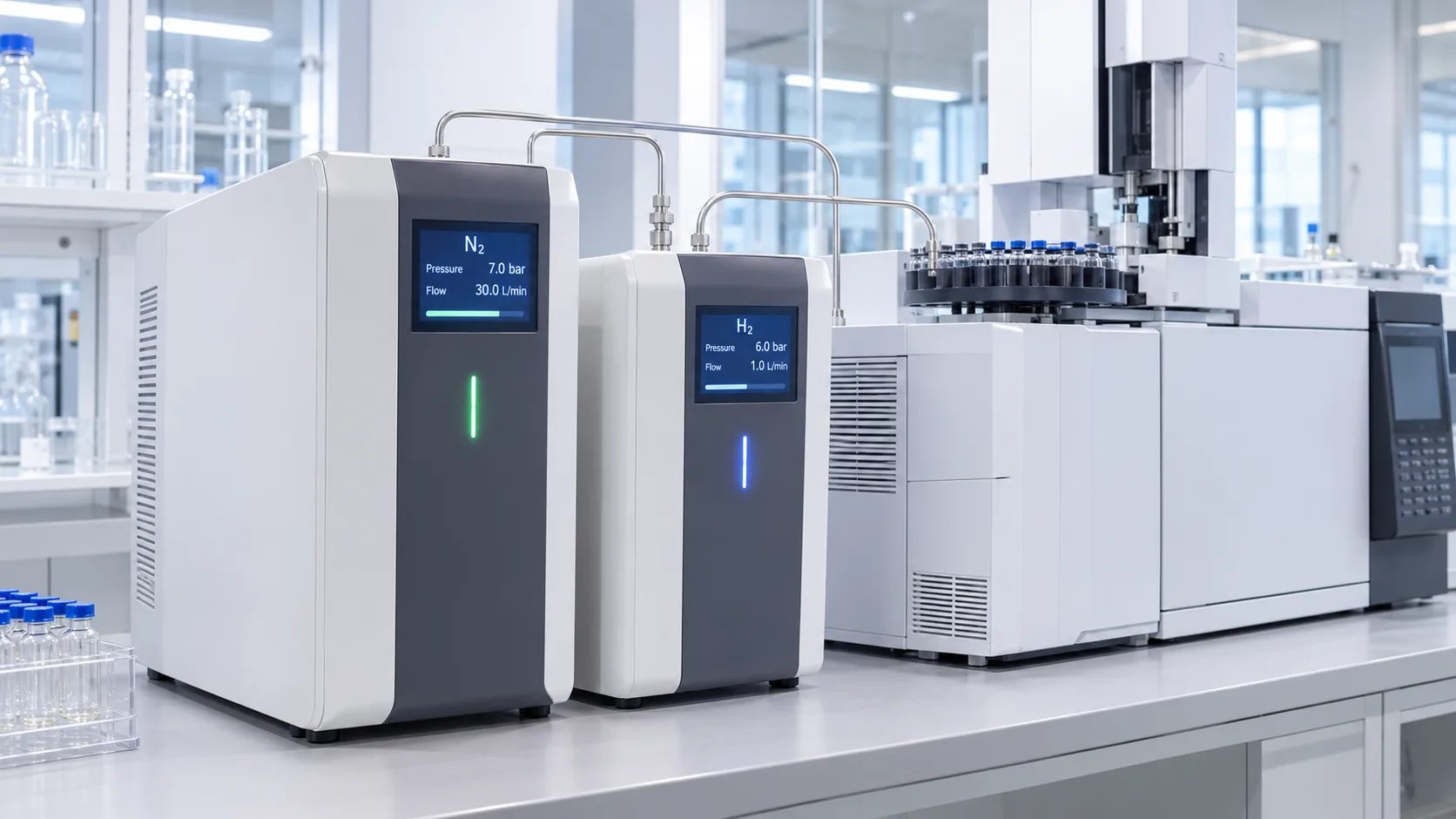 Laboratorietorkugn med digital display och glasvaror på hyllorna i ett laboratorium
